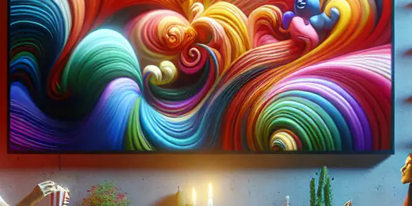 A cozy living room with friends enjoying a movie night, filled with snacks and warm lighting.