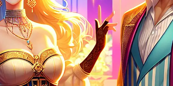 A vibrant scene featuring customizable characters in a playful romantic encounter within a lively game-like environment.